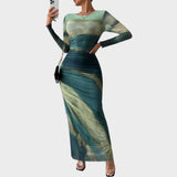 Amélia - Robe maxi ajustée avec manches longues