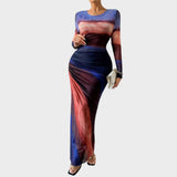 Amélia - Robe maxi ajustée avec manches longues