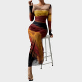Amélia - Robe maxi ajustée avec manches longues