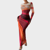 Amélia - Robe maxi ajustée avec manches longues