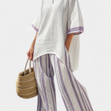 Allegra – blouse confortable et pantalons rayés en bambou