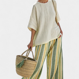 Caterina – haut sophistiqué et pantalon en lin à rayures