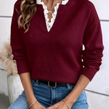 Celina | Pull Chic en Tricot avec Col en Dentelle Élégante