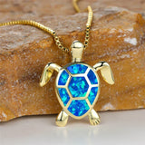 Collier Pendentif Tortue en Opale Feu Verte Vintage