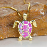 Collier Pendentif Tortue en Opale Feu Verte Vintage
