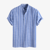 Thomas | Chemise en lin pour homme à rayures bleues d'été