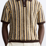 Polo Tricoté Rétro avec Motif Rayé