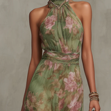 Serena | Robe Maxi Florale Verte avec Décolleté Croisé