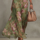 Serena | Robe Maxi Florale Verte avec Décolleté Croisé