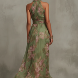 Serena | Robe Maxi Florale Verte avec Décolleté Croisé
