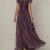 Marie - Robe maxi en chiffon avec décolleté en keyhole violet