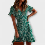Dalila - Robe courte boho en vert
