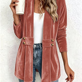 Sienna | Cardigan en Velours Rouille à Bouton-Tab