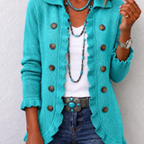 Silvana | Veste en Maille Côtelée Turquoise avec Volants