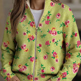 Constance | Cardigan zippé floral rose et lime