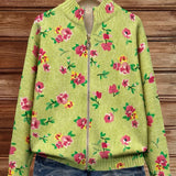 Constance | Cardigan zippé floral rose et lime