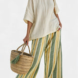Caterina – haut sophistiqué et pantalon en lin à rayures