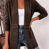 Camille | Cardigan en Tricot Côtelé Chocolat avec Boutons