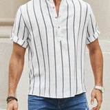 Samuel | Chemise d'été à manches courtes Henley avec motif rayé