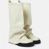 Ancienne Monde | Bottes Hautes Femme Plissées Semelle Épaisse