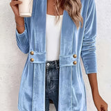 Delaney | Cardigan en Velours Bleu Ciel à Bouton