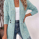 Nova | Cardigan à boutons et tabulations en tricot côtelé aqua