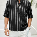 Samuel | Chemise d'été à manches courtes Henley avec motif rayé