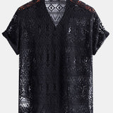 David | T-shirt en crochet transparent avec motif ethnique