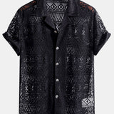 David | T-shirt en crochet transparent avec motif ethnique