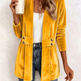 Maeve | Cardigan en velours moutarde à patte de bouton