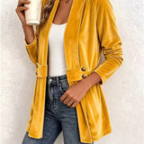Maeve | Cardigan en velours moutarde à patte de bouton