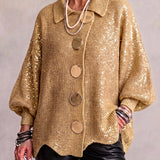 Isadora | Cardigan Surdimensionné à Col avec Gros Boutons Métalliques