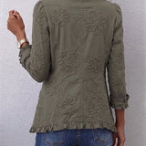 Alessandra | Veste Boho-Chic avec Broderie Florale et Finitions Froncées