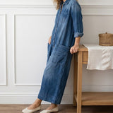 Diana | Salopette en denim vintage en coton lavé avec fermeture à boutons