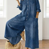 Diana | Salopette en denim vintage en coton lavé avec fermeture à boutons