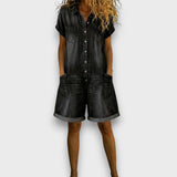 Joan | Salopette courte vintage en denim en coton