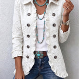 Camilla | Veste Boho-Chic Broderie Florale Ivoire avec Finitions Froncées