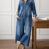 Diana | Salopette en denim vintage en coton lavé avec fermeture à boutons